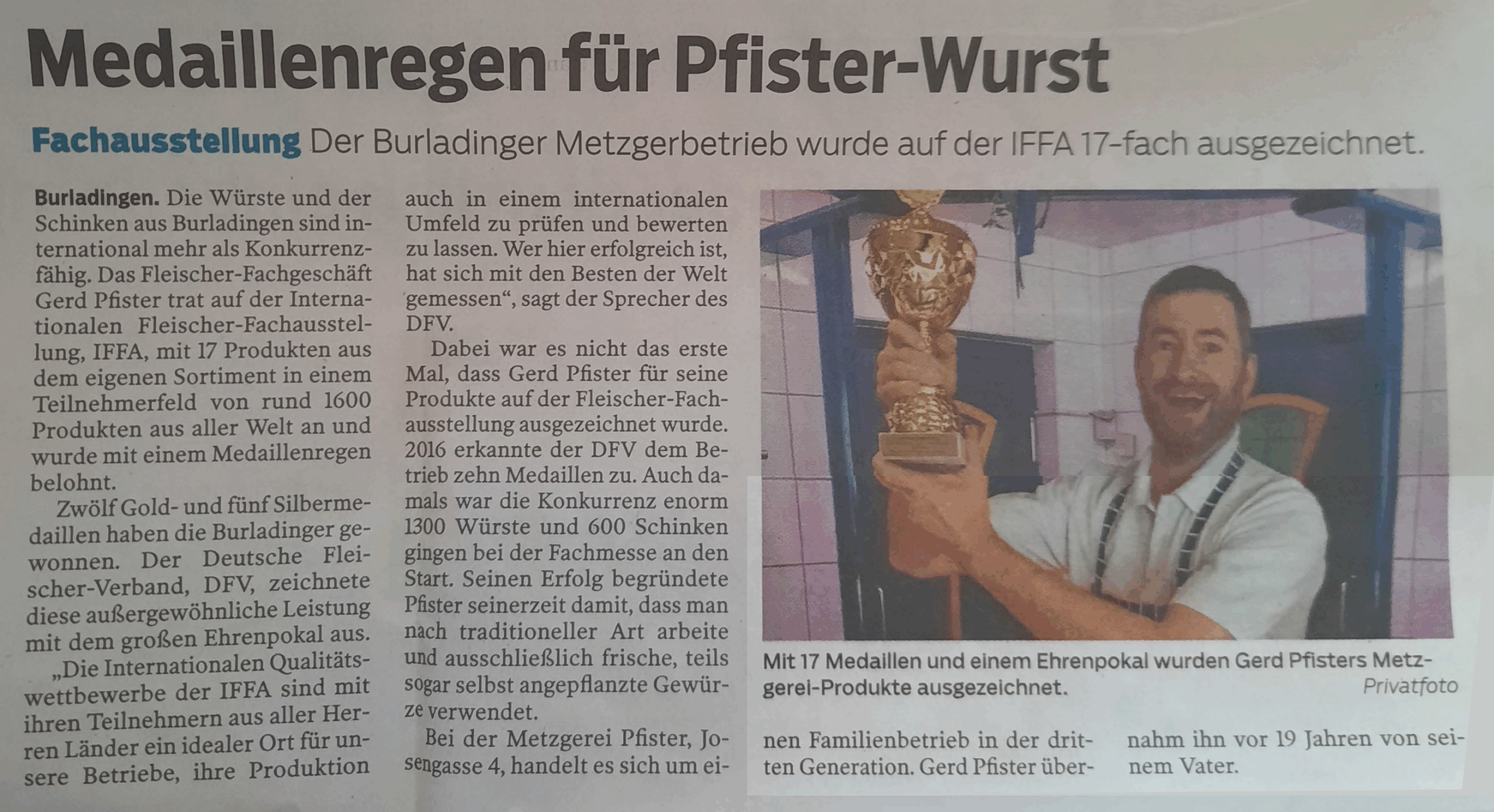 Metzgerei Gerd Pfister vielfach international ausgezeichnet! Qualität wie sie früher einmal war.